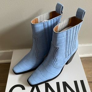 ganni blue cowboy boots